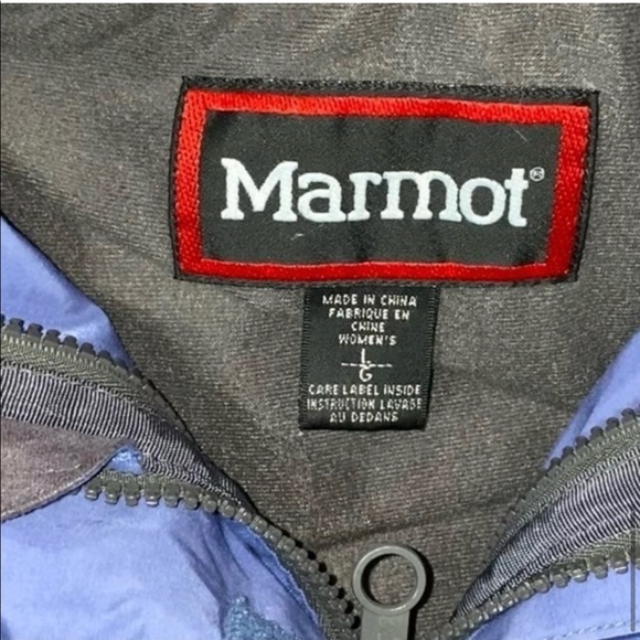 Marmot Women’s Size L Blue Hooded Winter Ski Jacket Coat w/ Gray Fleece Lining - Picture 4 of 4